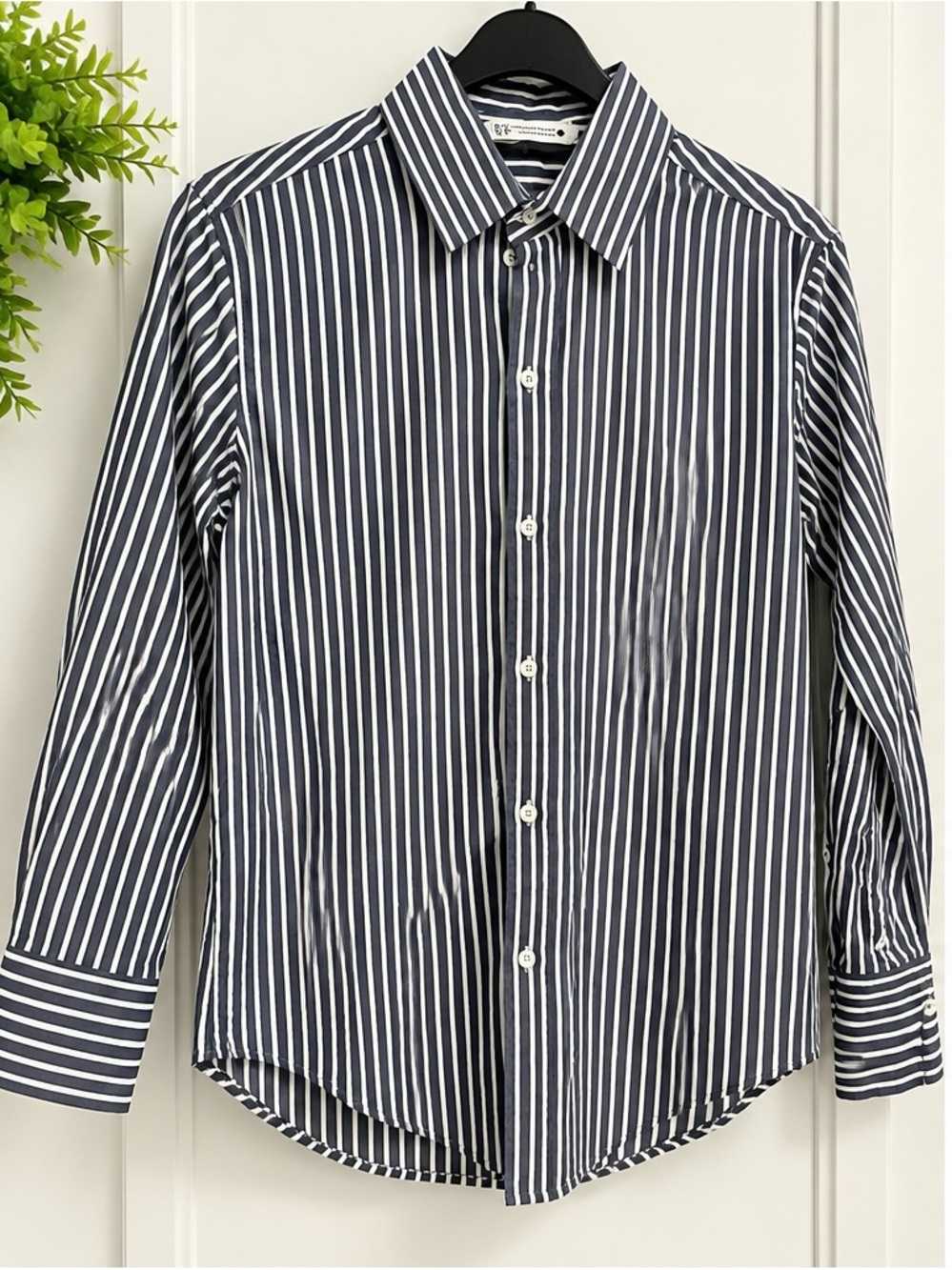 Zara Navy White Striped Cotton Button Down Shirt XS